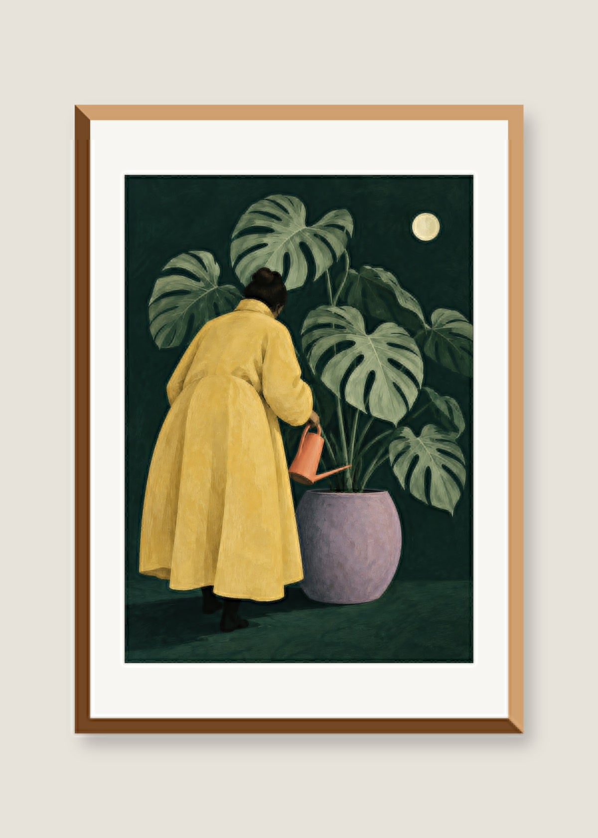 Night Gardener, White mat with natural oak frame