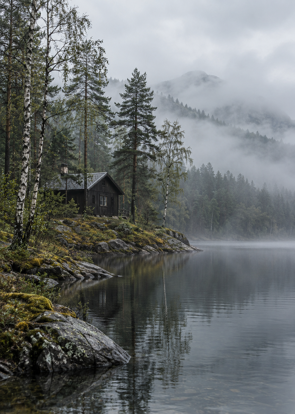 Nordic Cabin After Rain, artwork-only poster