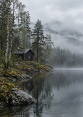 Nordic Cabin After Rain, artwork-only poster