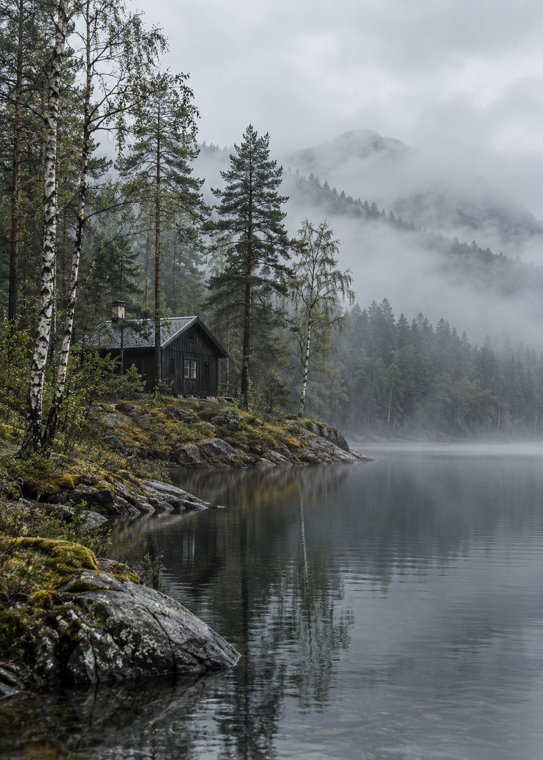 Nordic Cabin After Rain, artwork-only poster