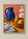Objects After Lunch, framed 50 by 70 centimetre art print in natural wood