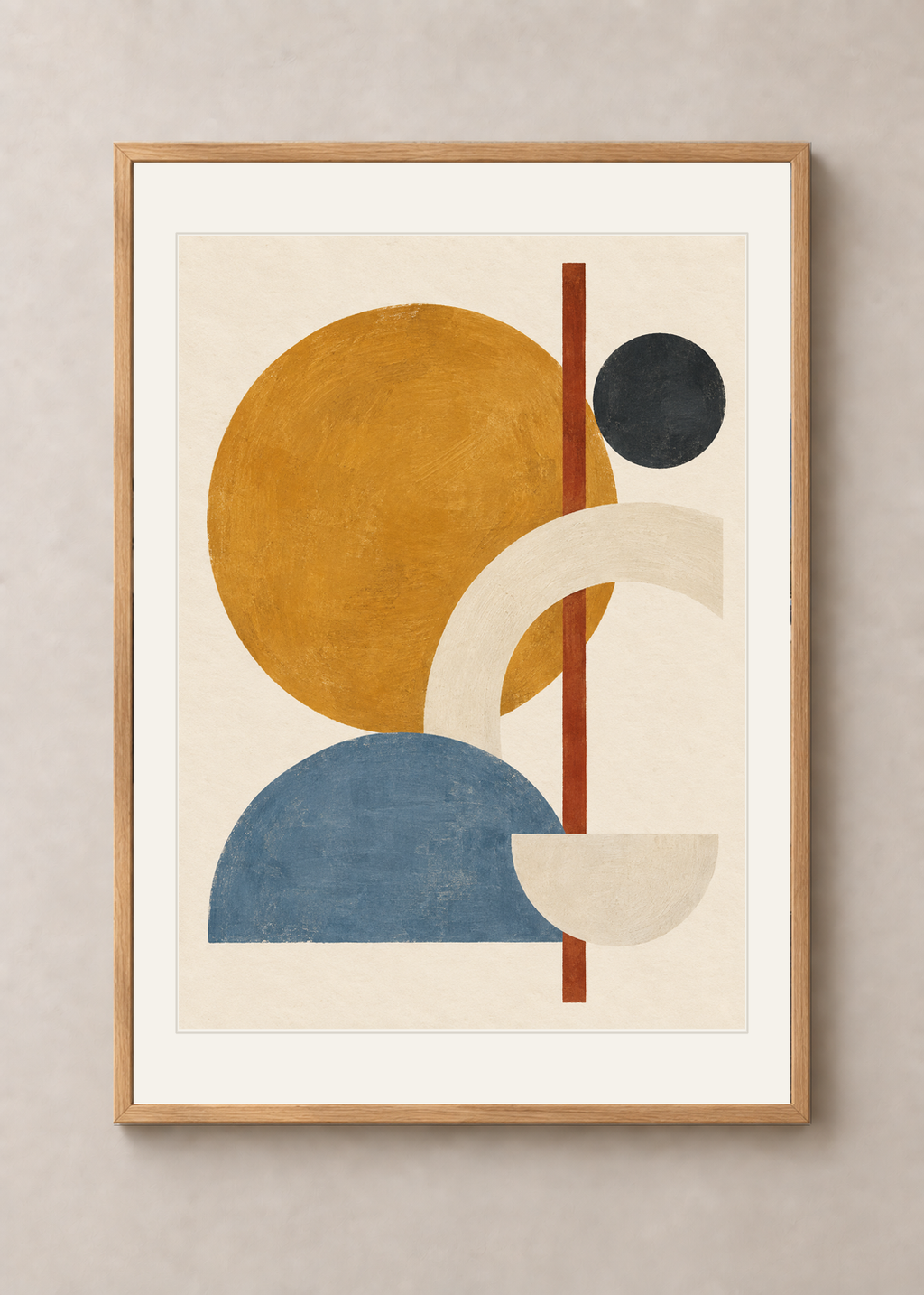 Ochre Orbit No. 01, natural oak Classic frame with Snow White mount, shown at 50 x 70 cm