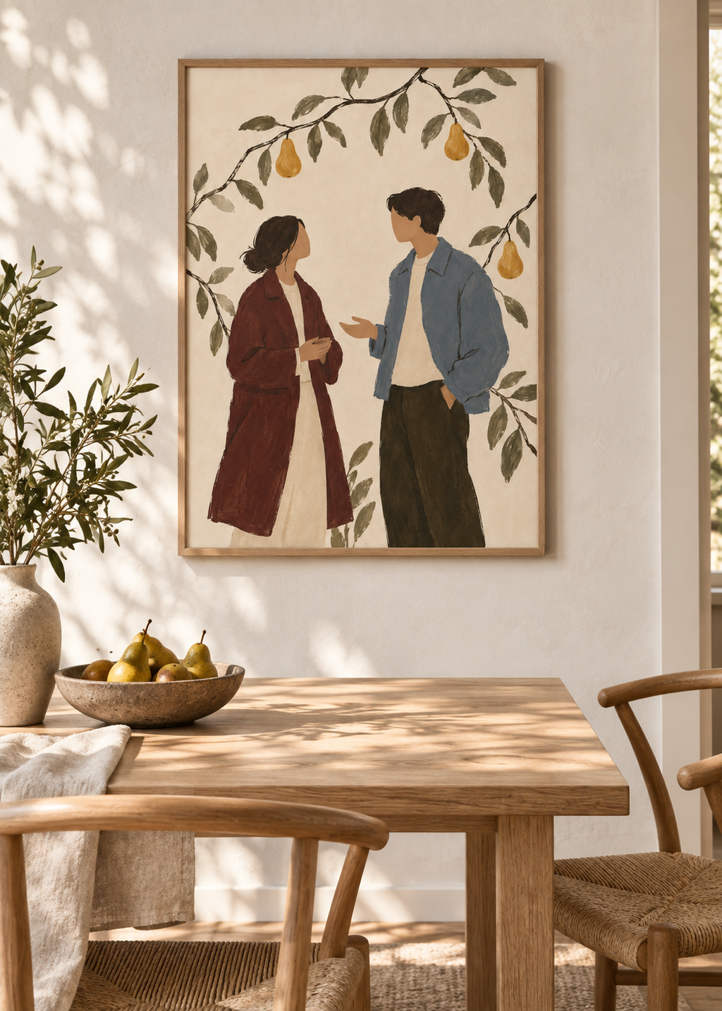 Orchard Conversation framed 50 x 70 cm poster styled in a contemporary interior