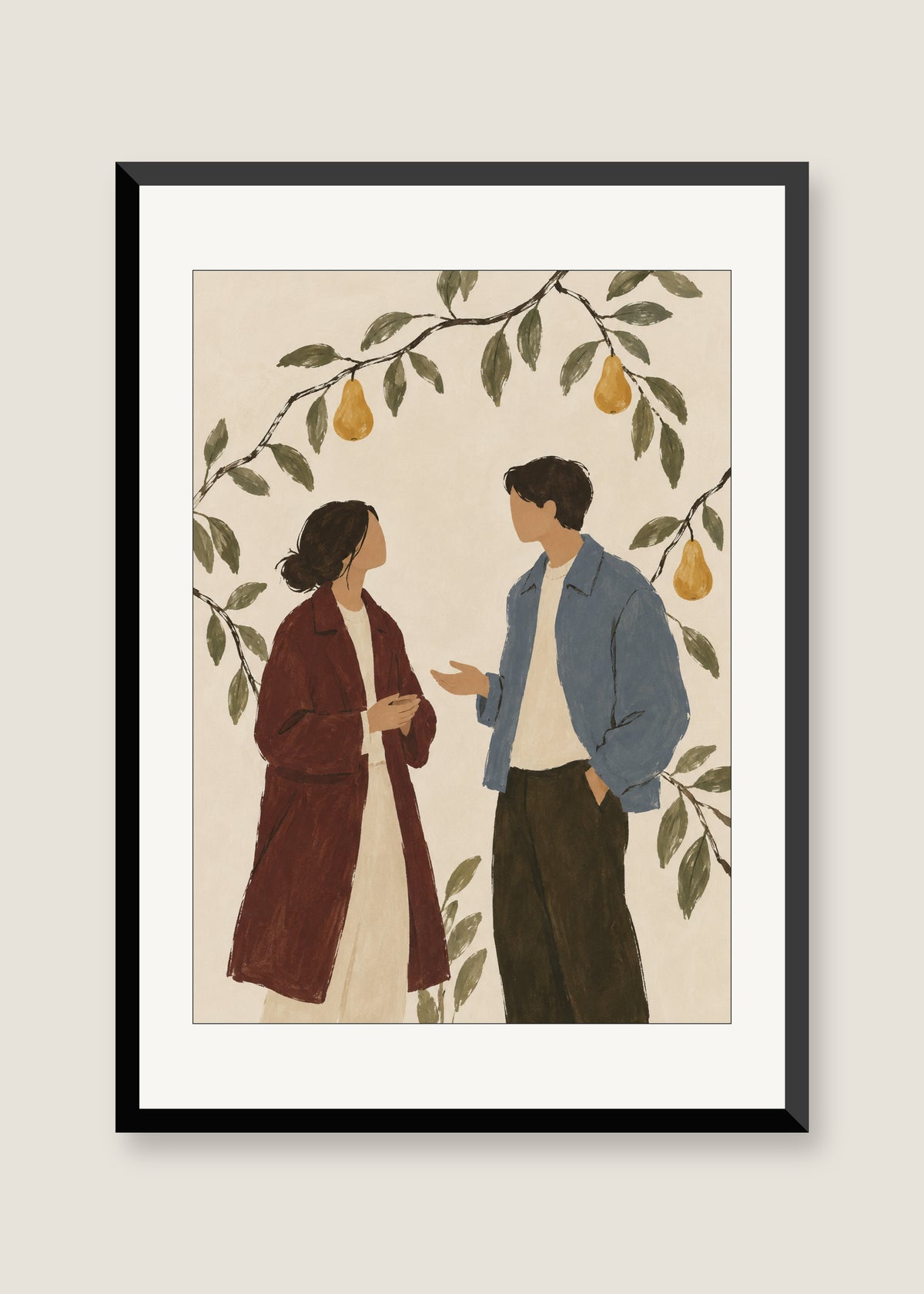 Orchard Conversation, White mat with black frame