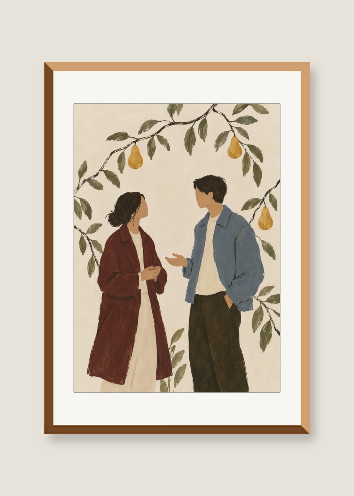 Orchard Conversation, White mat with natural oak frame