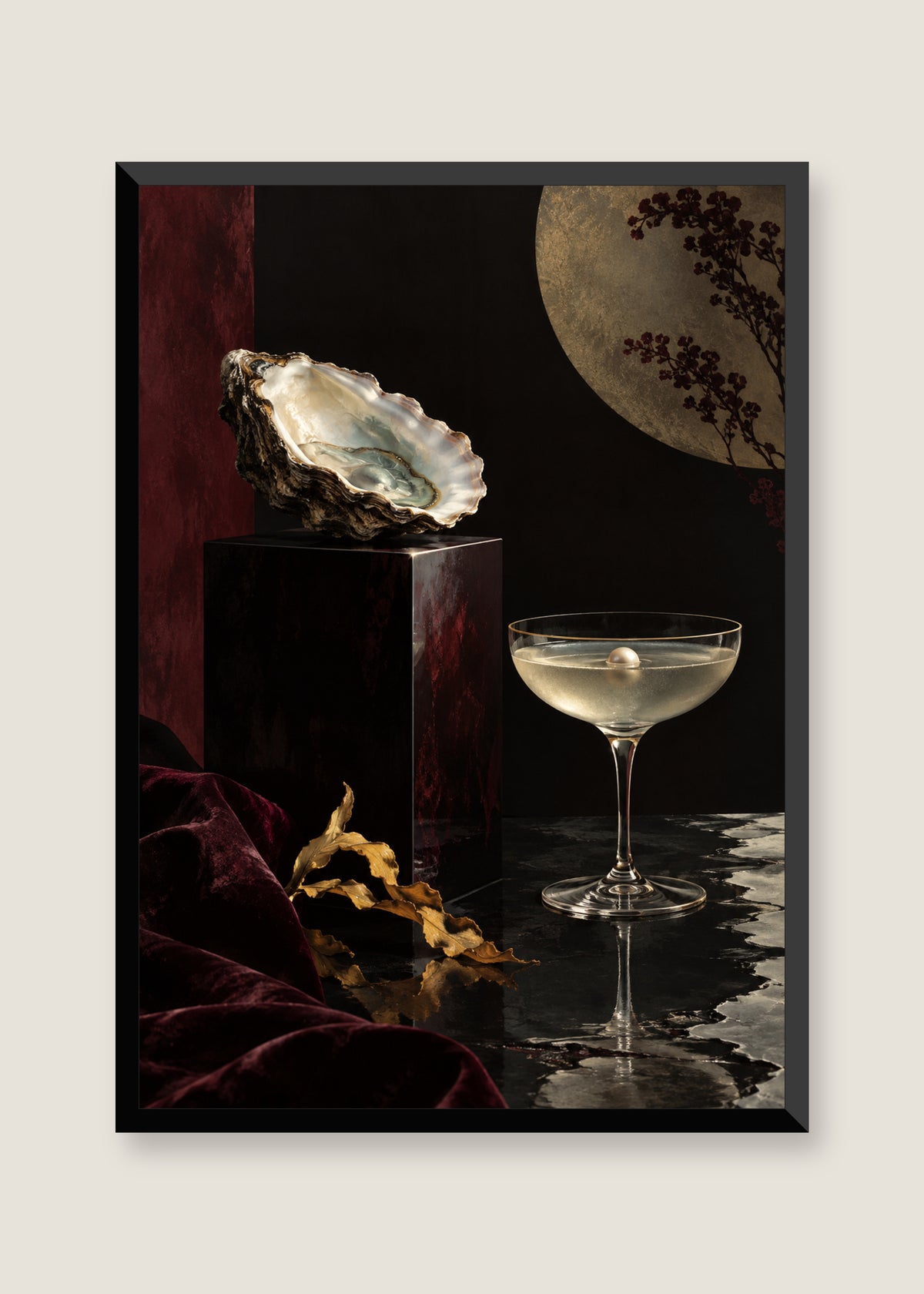 Oyster Hour, No mat with black frame