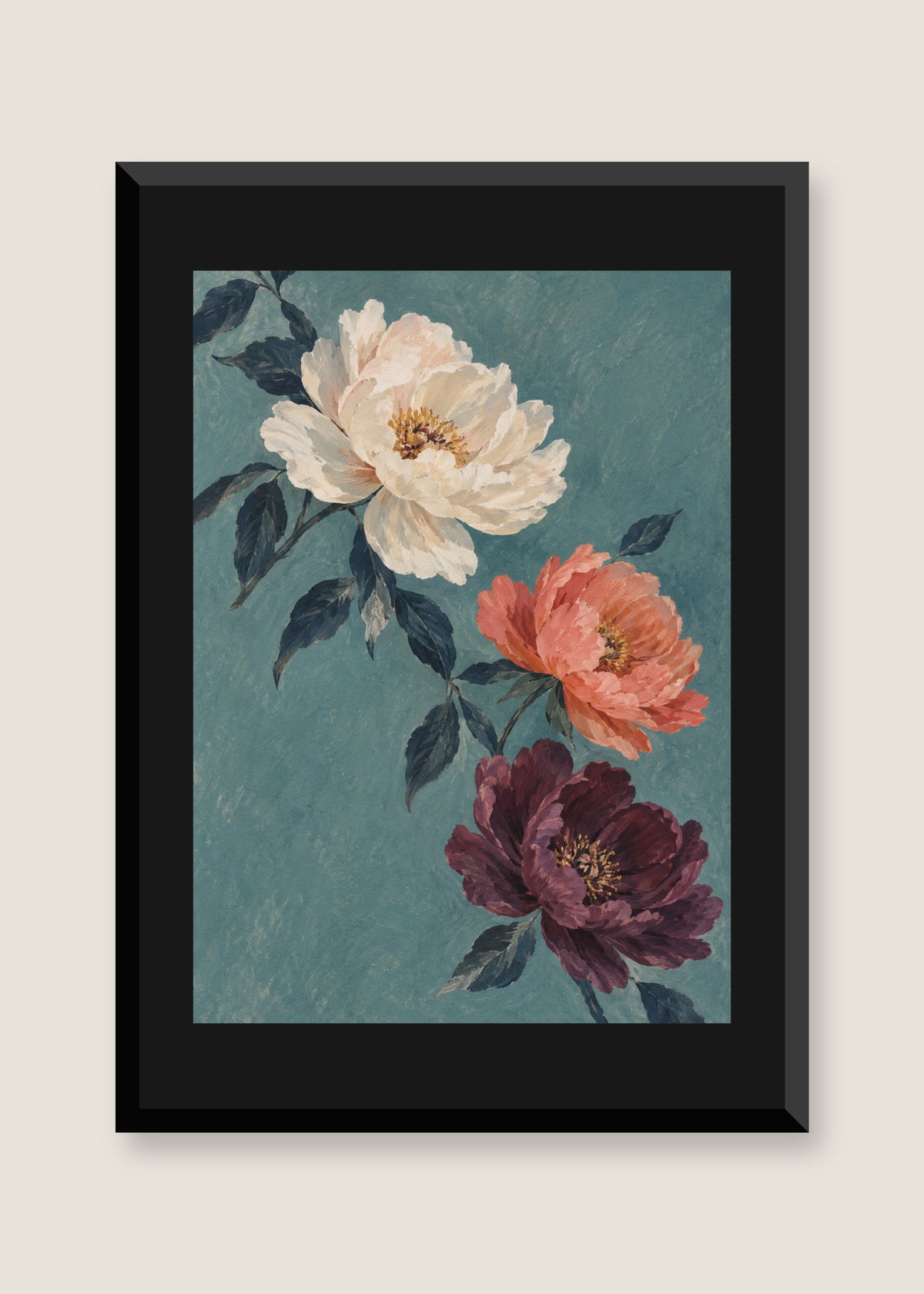 Petals Adrift, Black mat with black frame