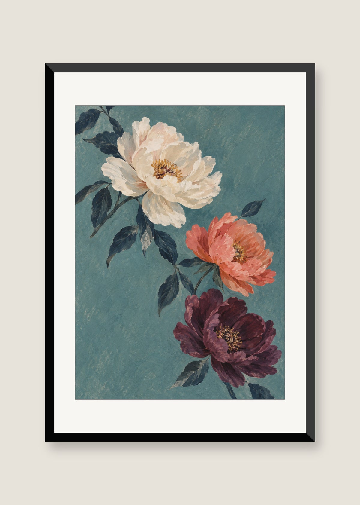 Petals Adrift, White mat with black frame