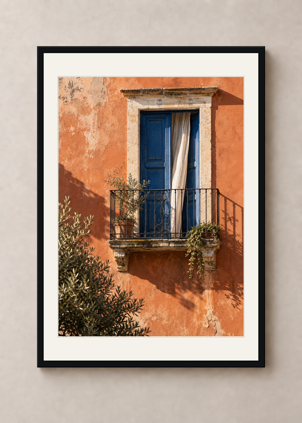 Porto Balcony, black Classic frame with Snow White mount, shown at 50 x 70 cm