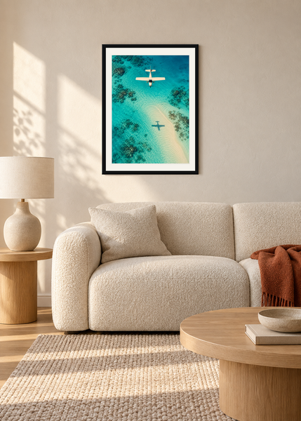 Propeller Shadow, black framed lifestyle room presentation with white mat