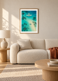 Propeller Shadow, oak framed lifestyle room presentation with white mat