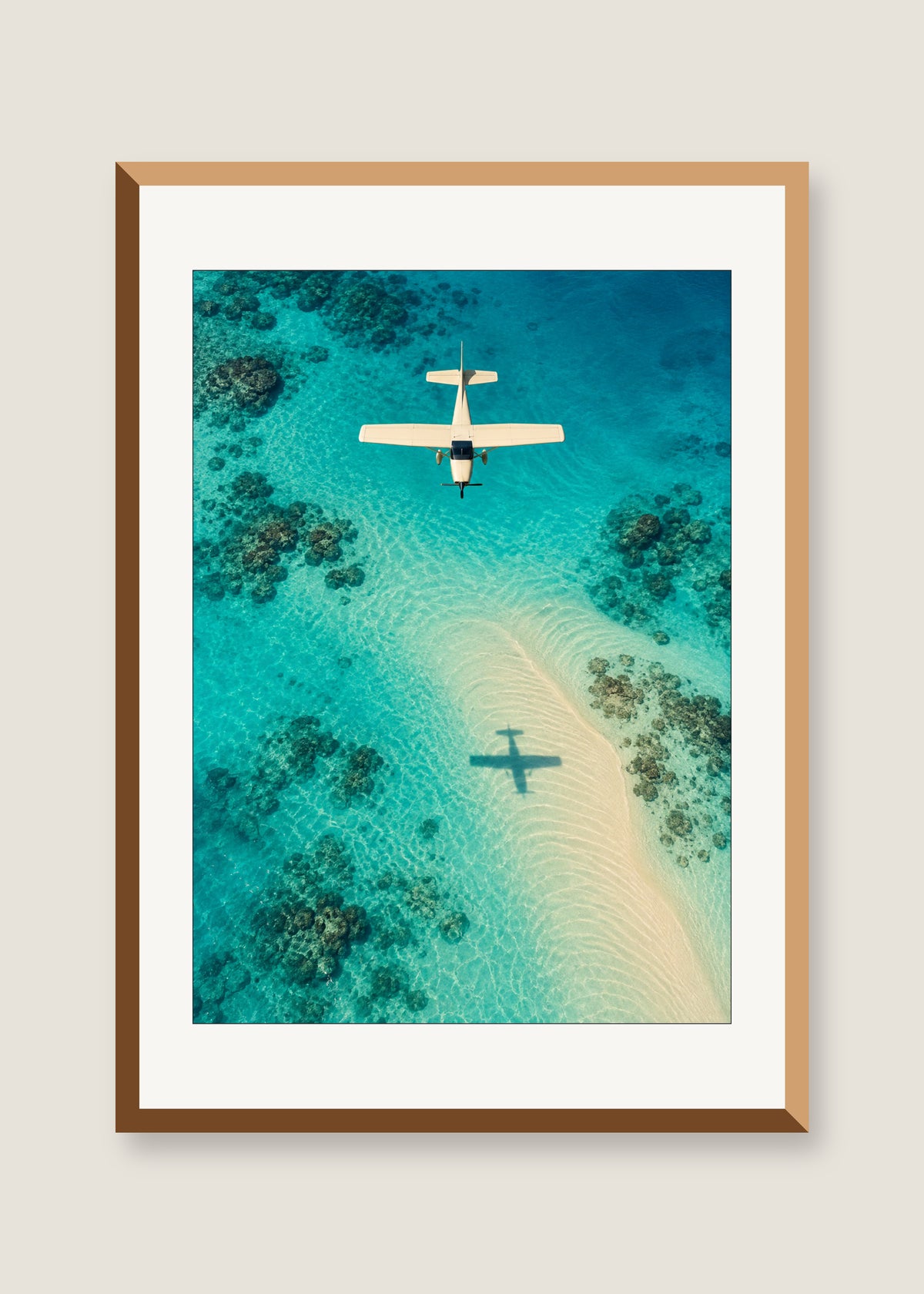 Propeller Shadow, White mat with natural oak frame
