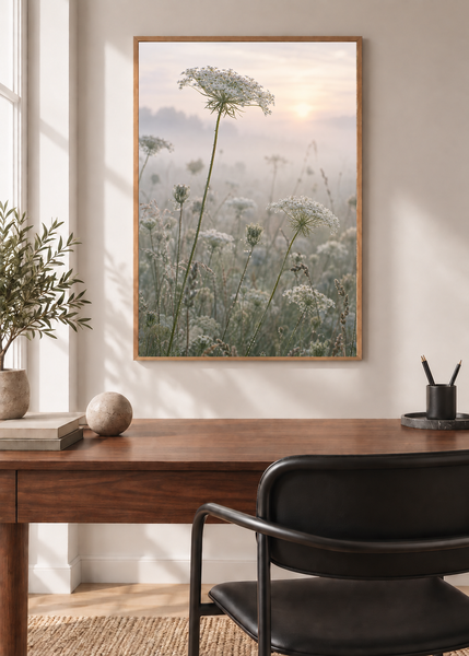 Queen Anne's Lace, framed 50 by 70 centimetre art print styled in a modern interior