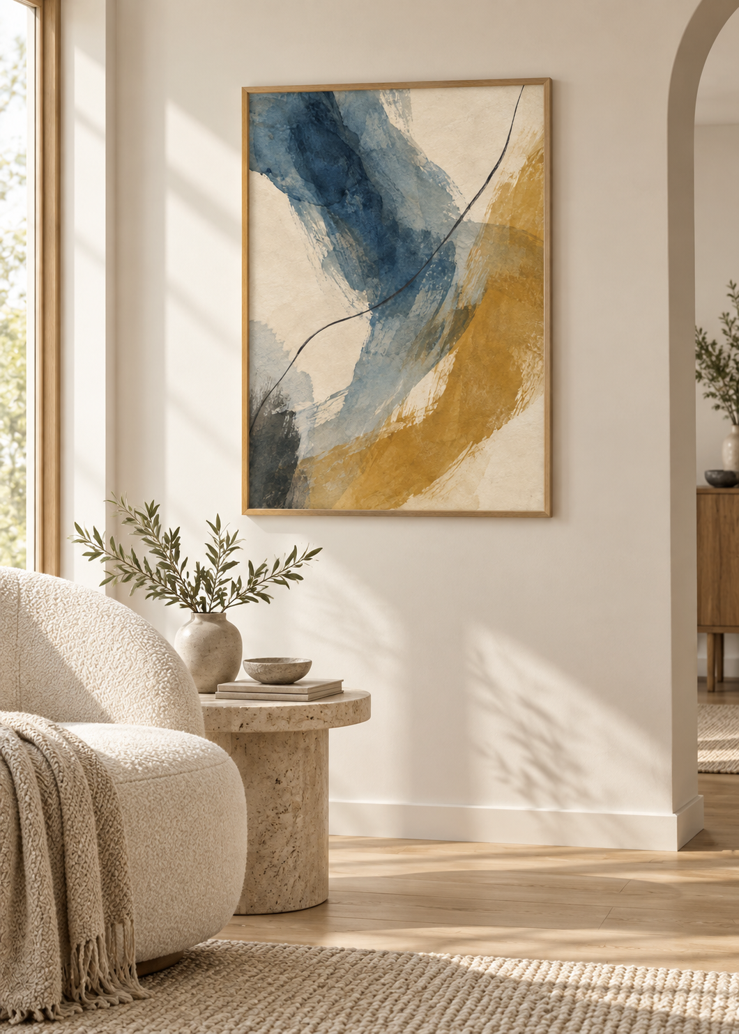 Quiet Current No. 01 framed art print in a contemporary living room
