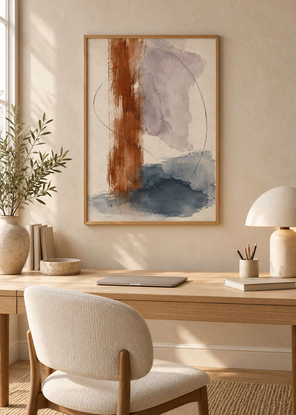 Quiet Current No. 02 framed art print in a minimalist home office