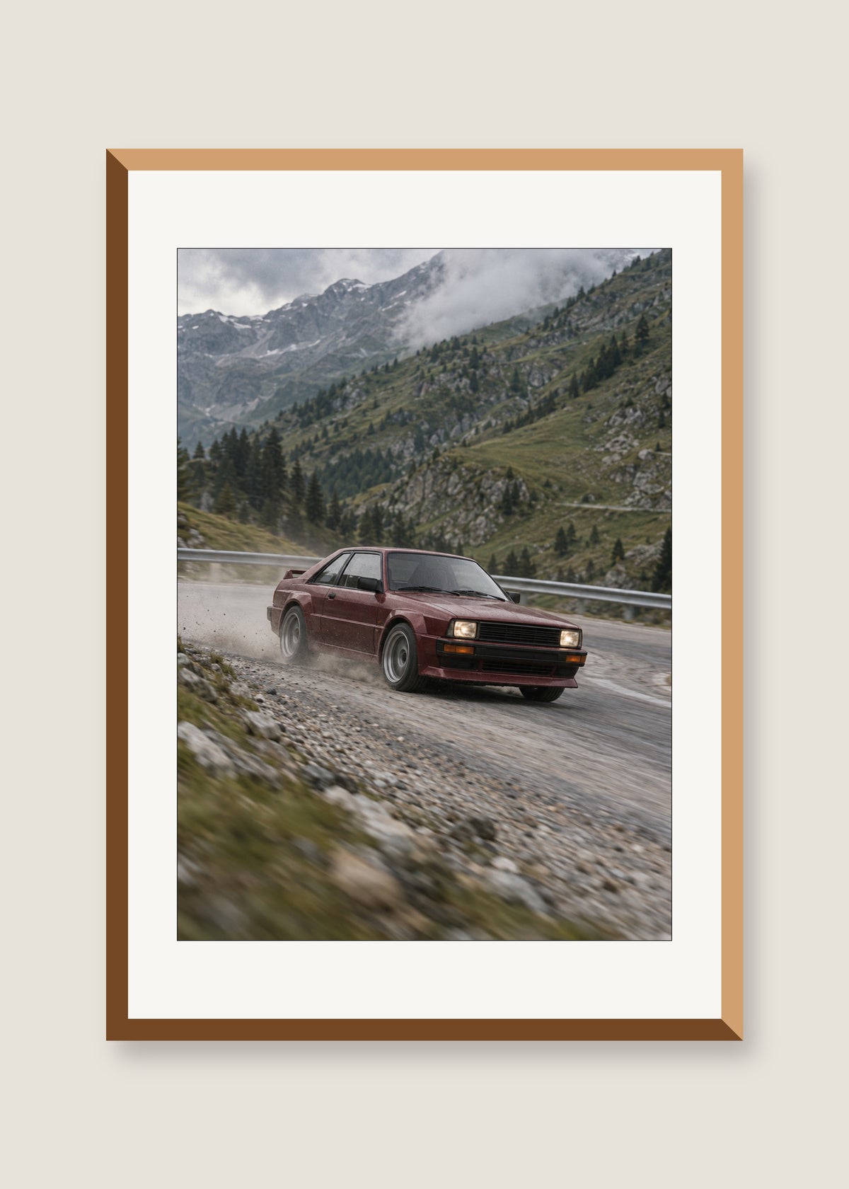 Redline Memory, White mat with natural oak frame