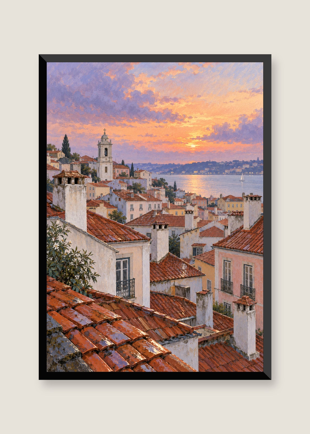 Rooftops After Rain, No mat with black frame