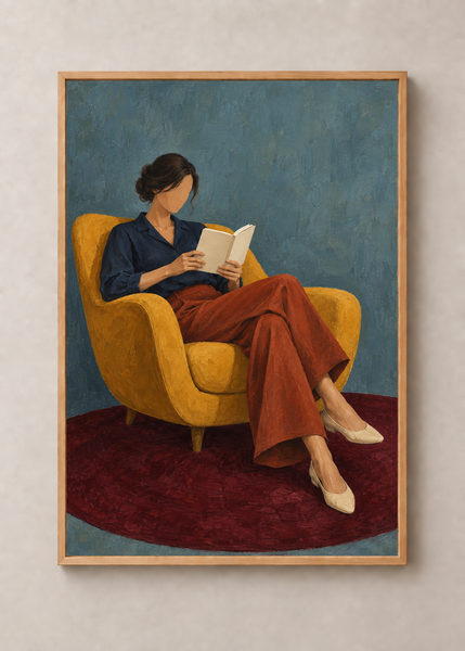 Saffron Recline art print in a natural wood 50 x 70 cm frame