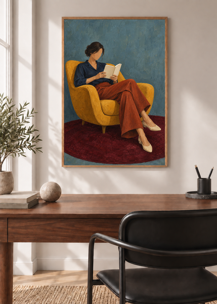 Saffron Recline framed art print in a modern interior