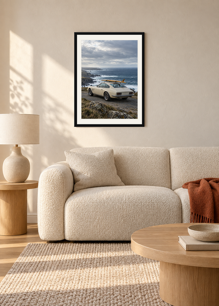 Saltline Coupe, black framed lifestyle room presentation with white mat