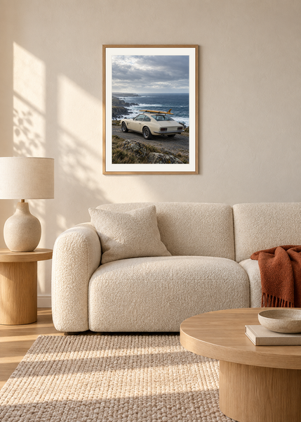 Saltline Coupe, oak framed lifestyle room presentation with white mat