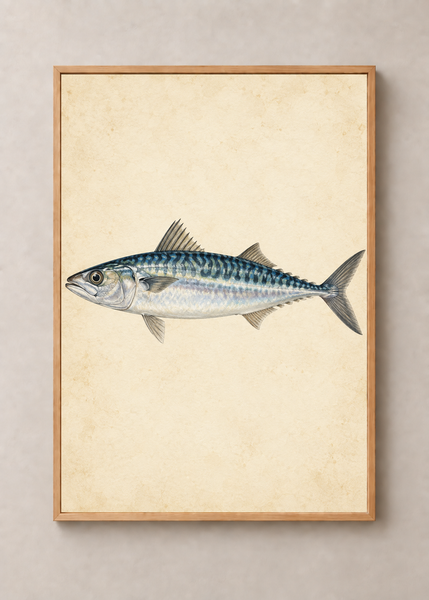 Silver Mackerel Study art print in a natural wood 50 x 70 cm frame