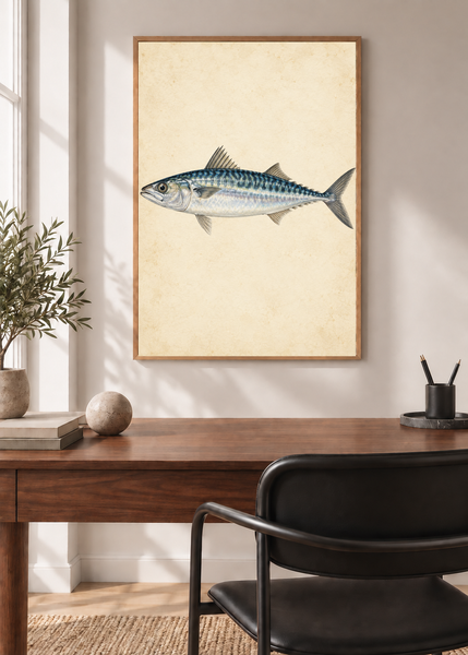 Silver Mackerel Study framed art print in a modern interior