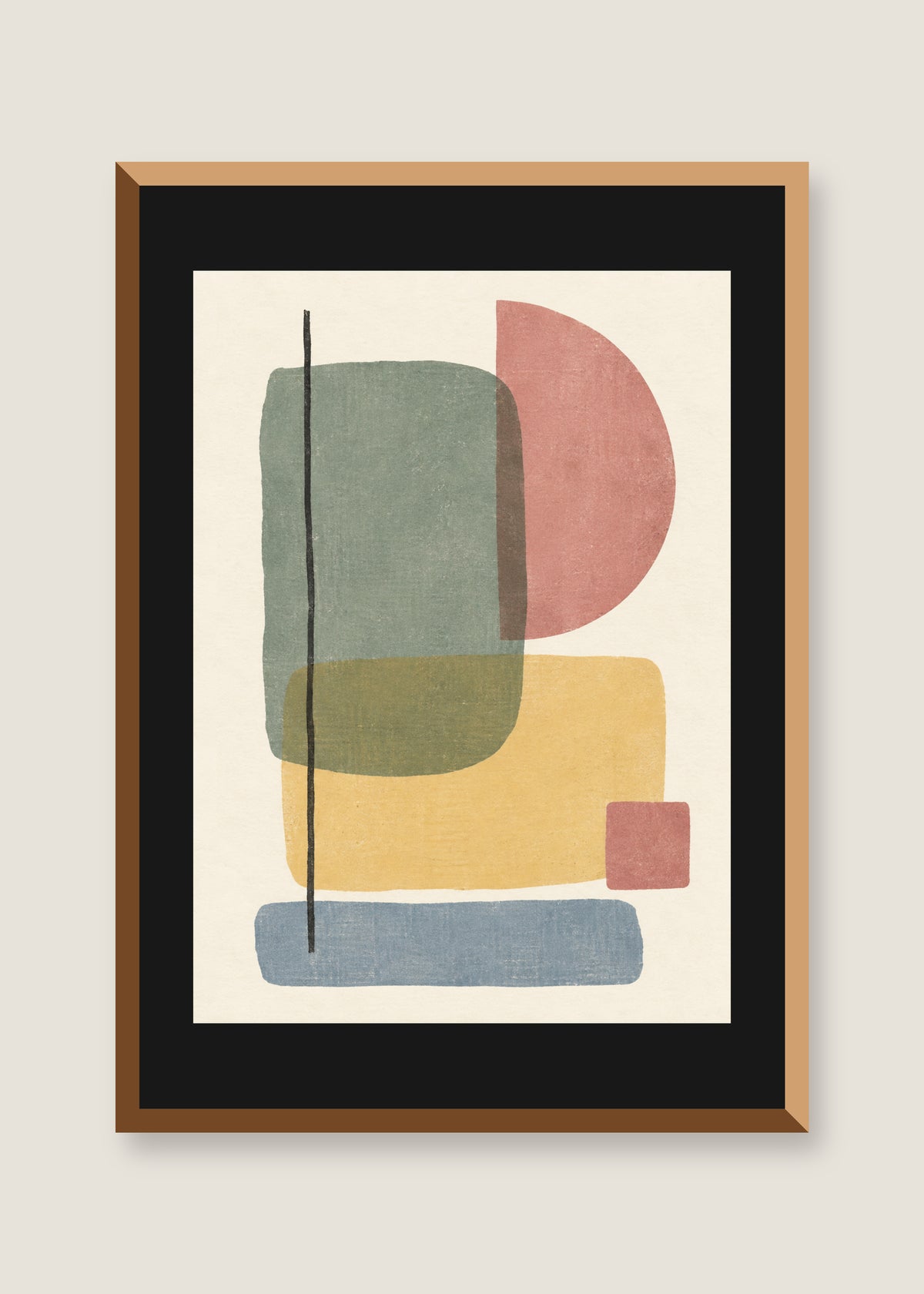 Soft Geometry No. 02, Black mat with natural oak frame