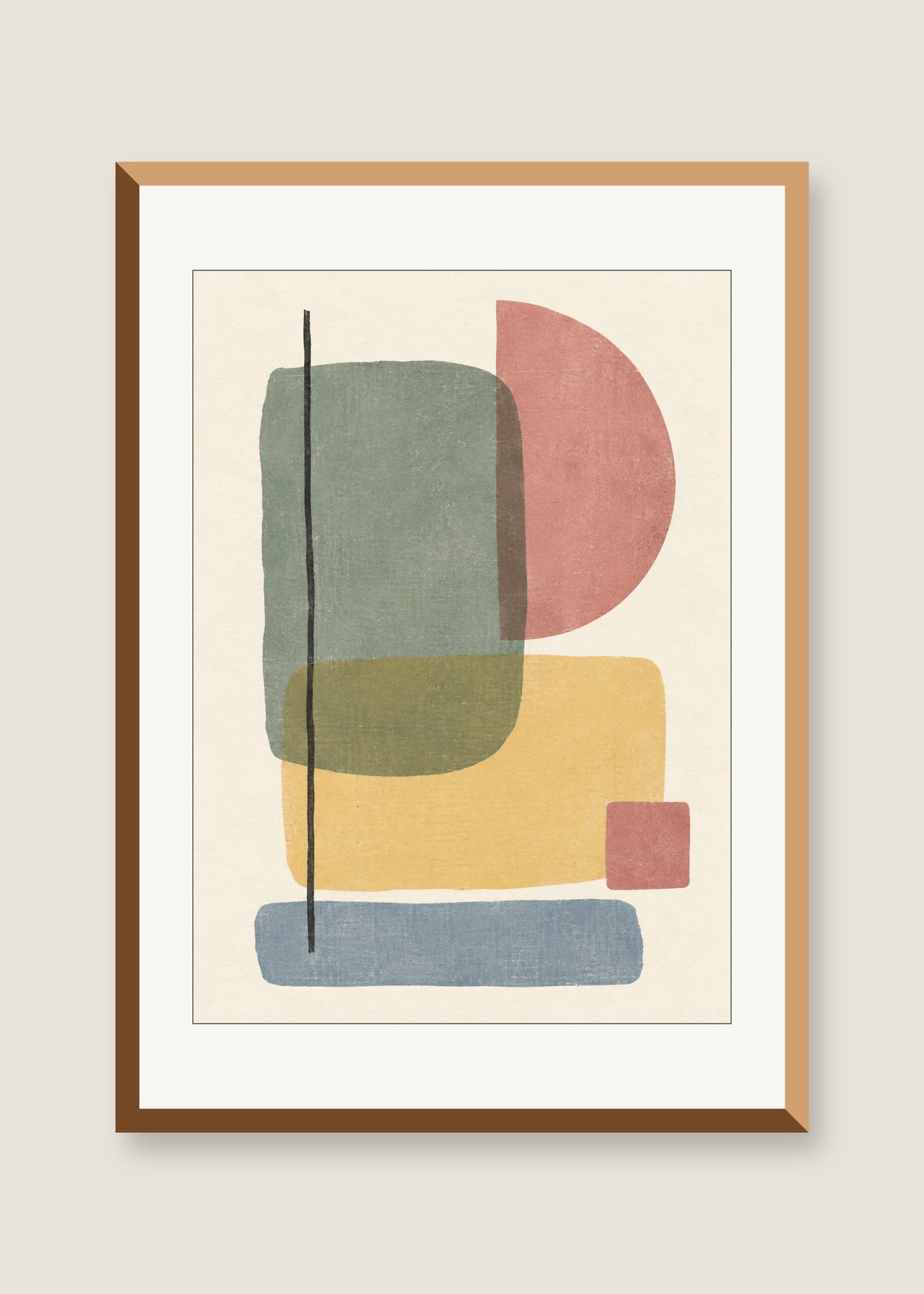 Soft Geometry No. 02, White mat with natural oak frame