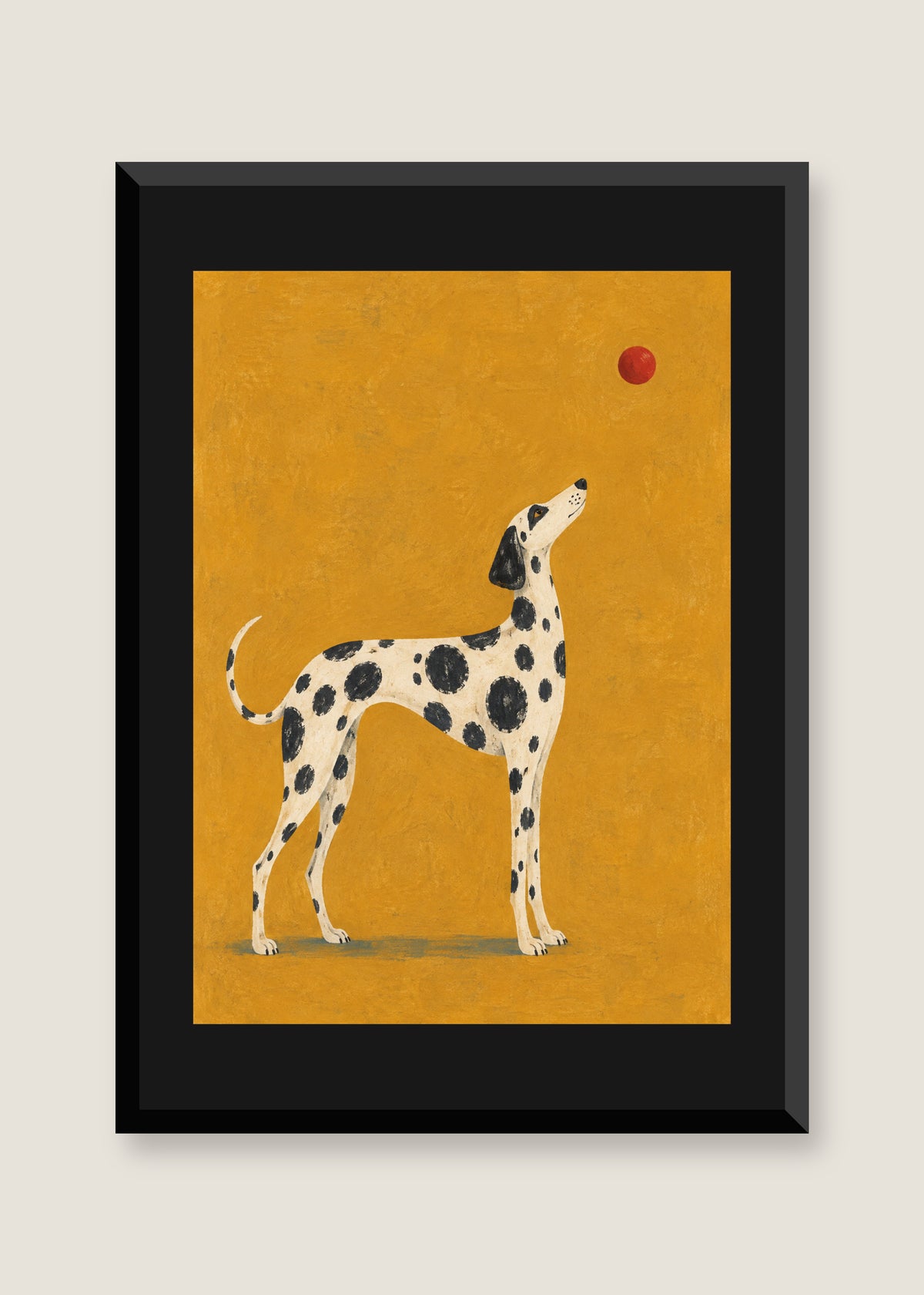 Spotted Dog on Ochre, Black mat with black frame