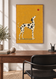 Spotted Dog on Ochre, framed 50 by 70 centimetre art print styled in a modern interior