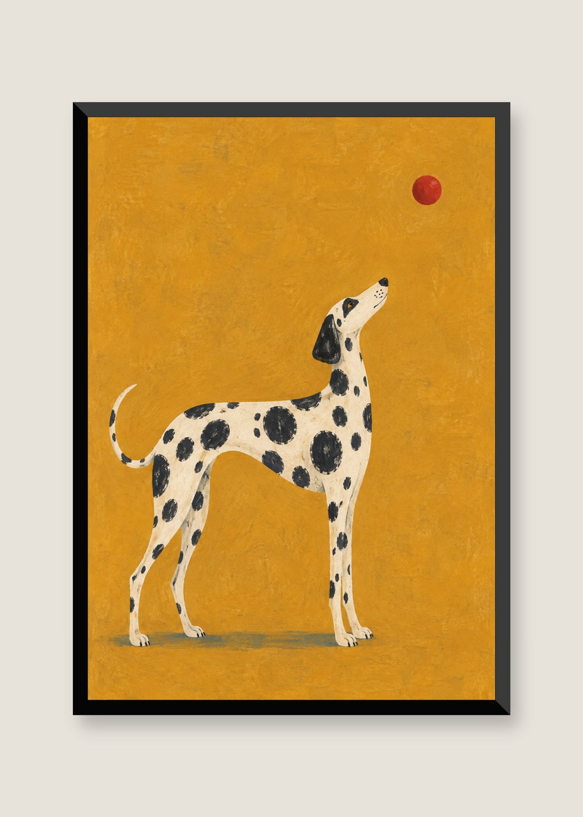 Spotted Dog on Ochre, No mat with black frame