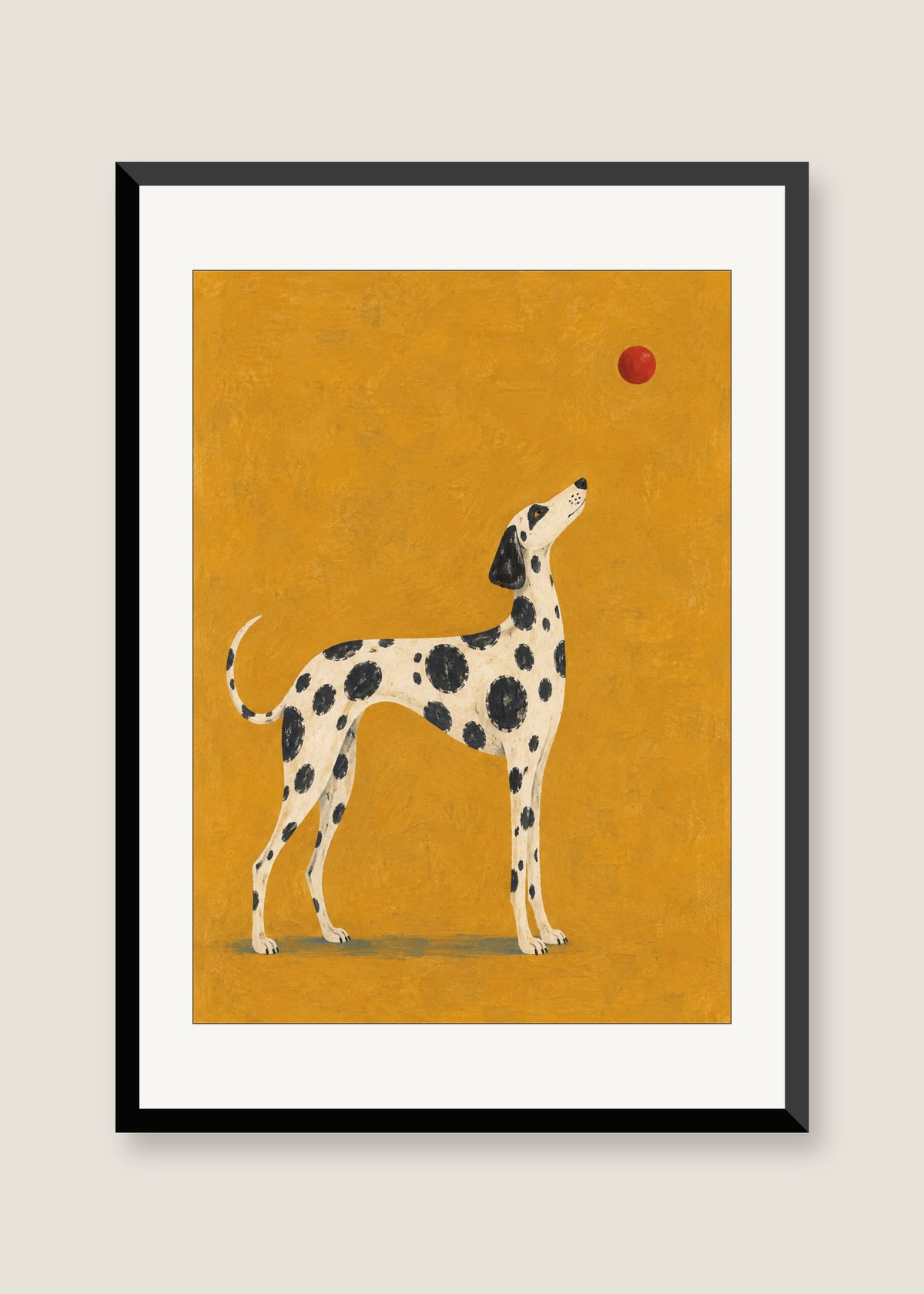 Spotted Dog on Ochre, White mat with black frame