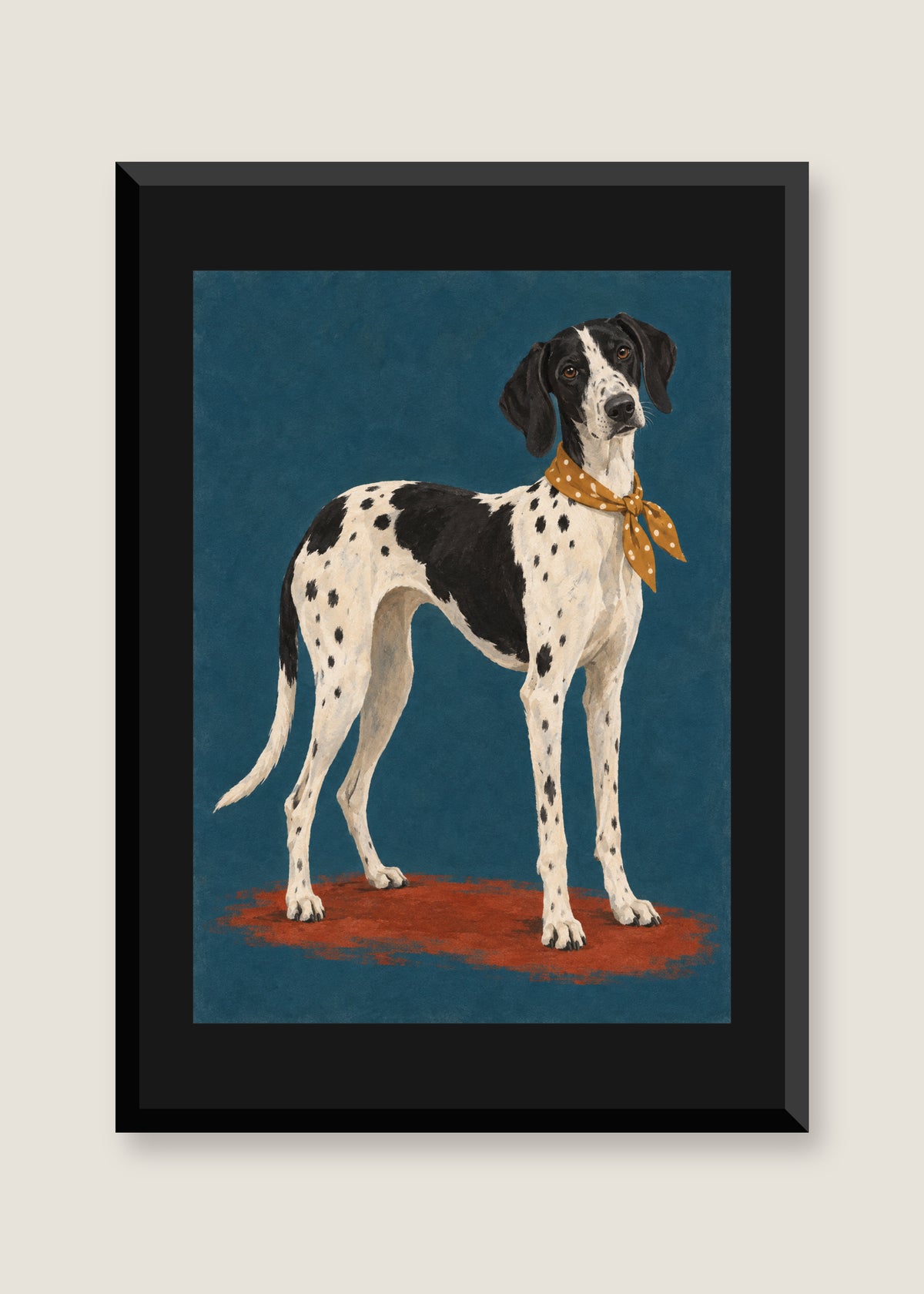 Spotted Hound in Ochre, Black mat with black frame