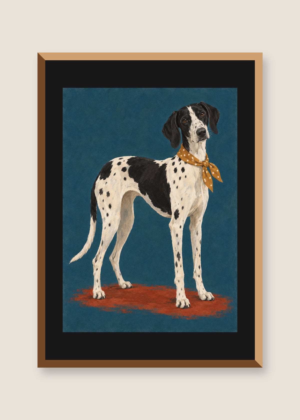 Spotted Hound in Ochre, Black mat with natural oak frame