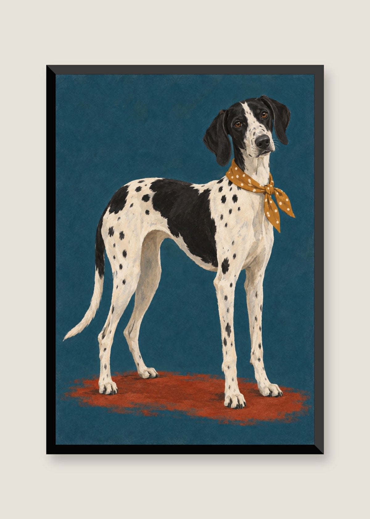 Spotted Hound in Ochre, No mat with black frame