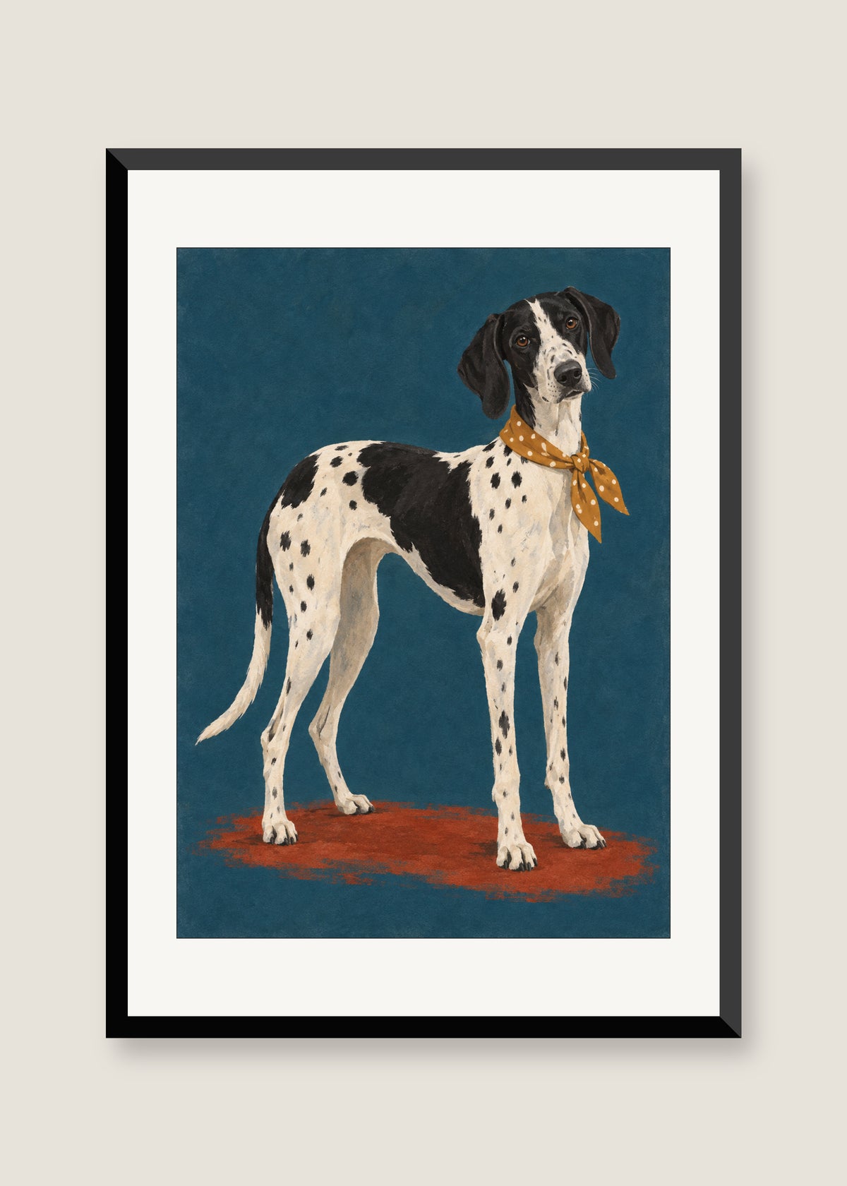 Spotted Hound in Ochre, White mat with black frame