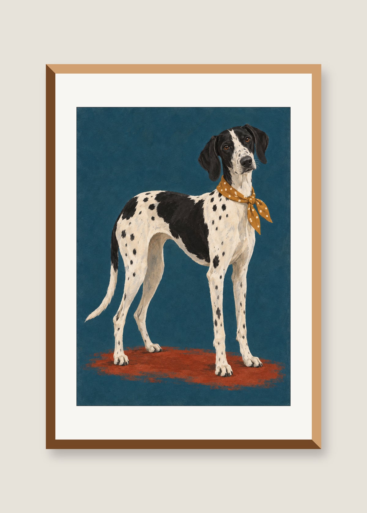 Spotted Hound in Ochre, White mat with natural oak frame