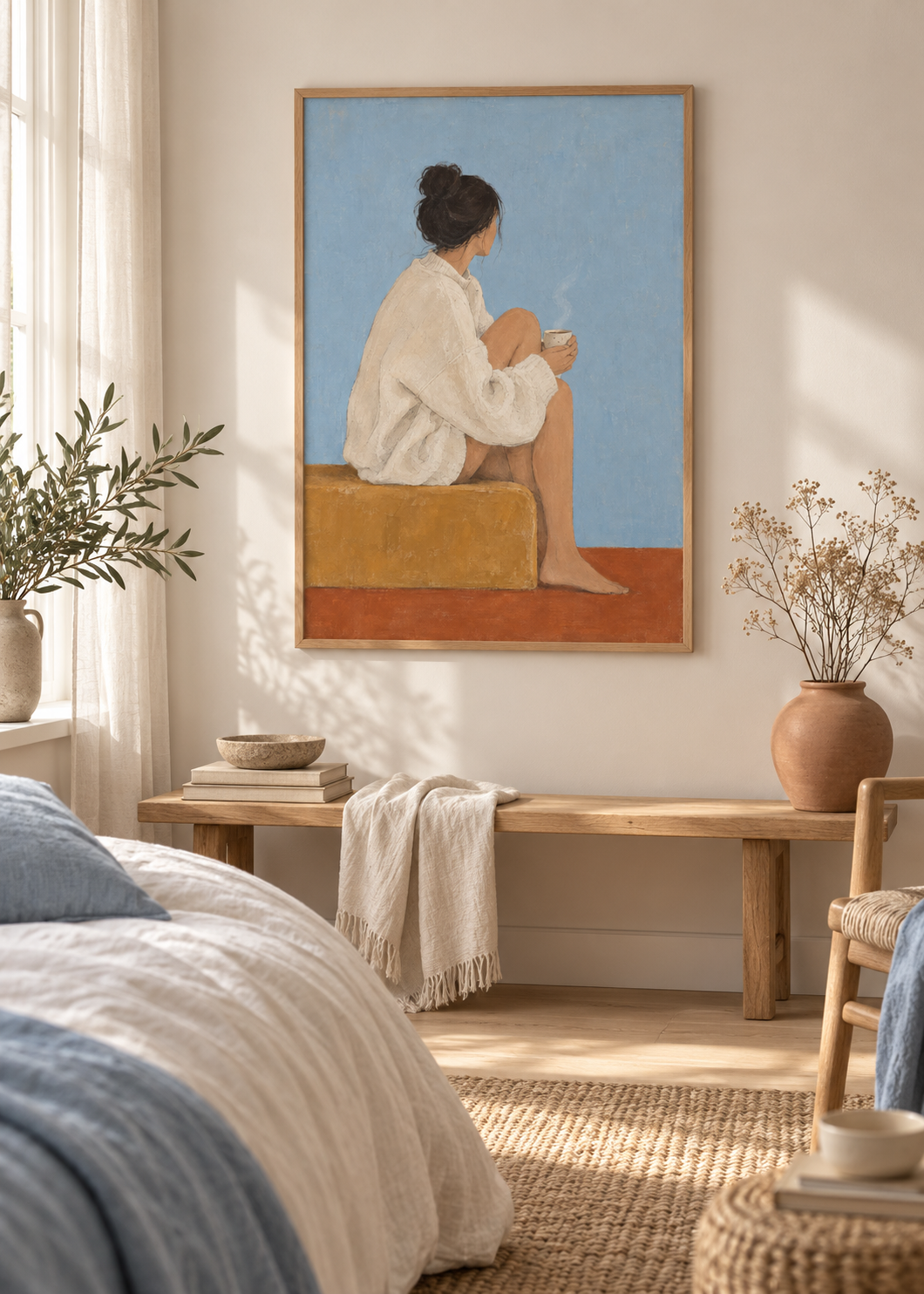 Still Morning framed 50 x 70 cm poster styled in a contemporary interior