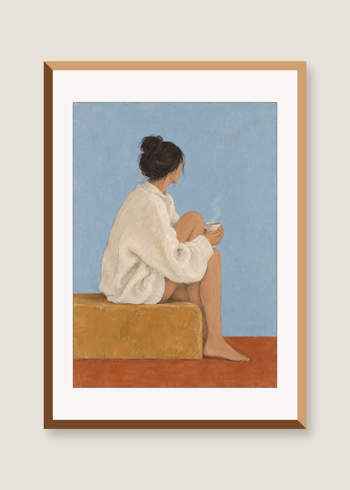 Still Morning, White mat with natural oak frame