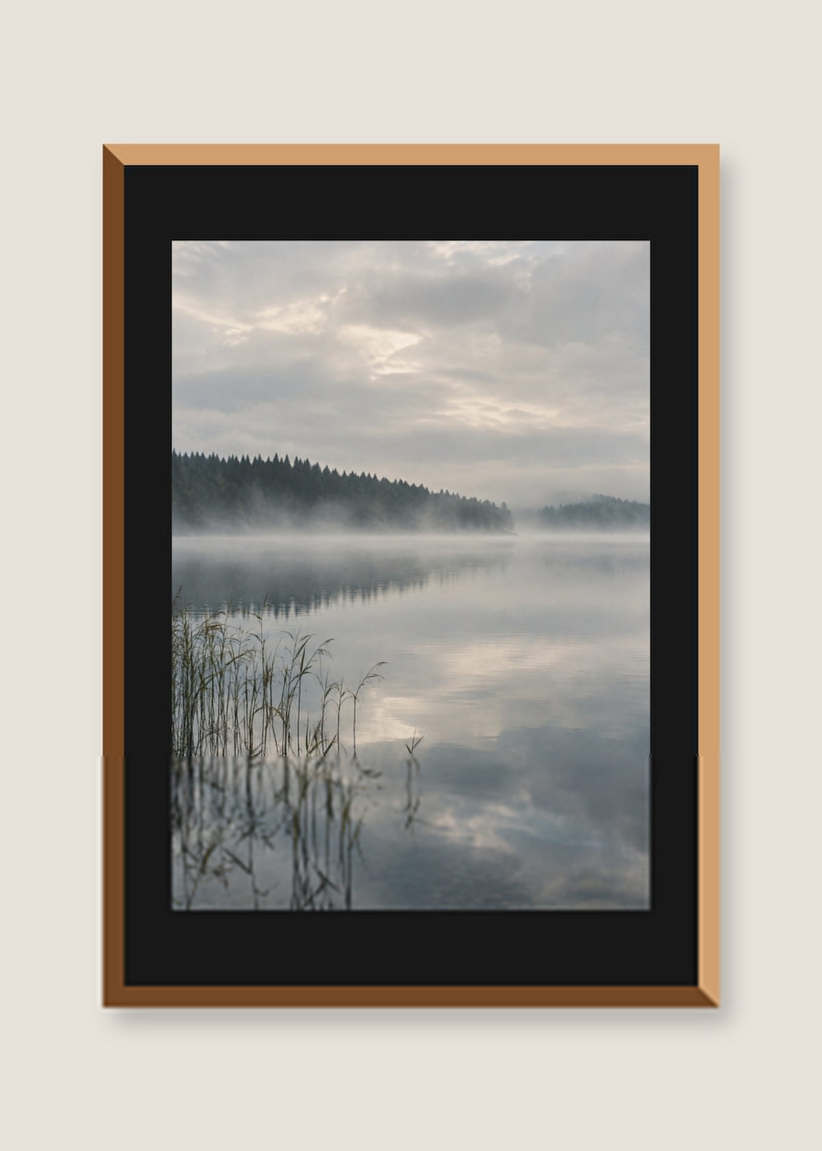 Stillwater Before Noon, Black mat with natural oak frame