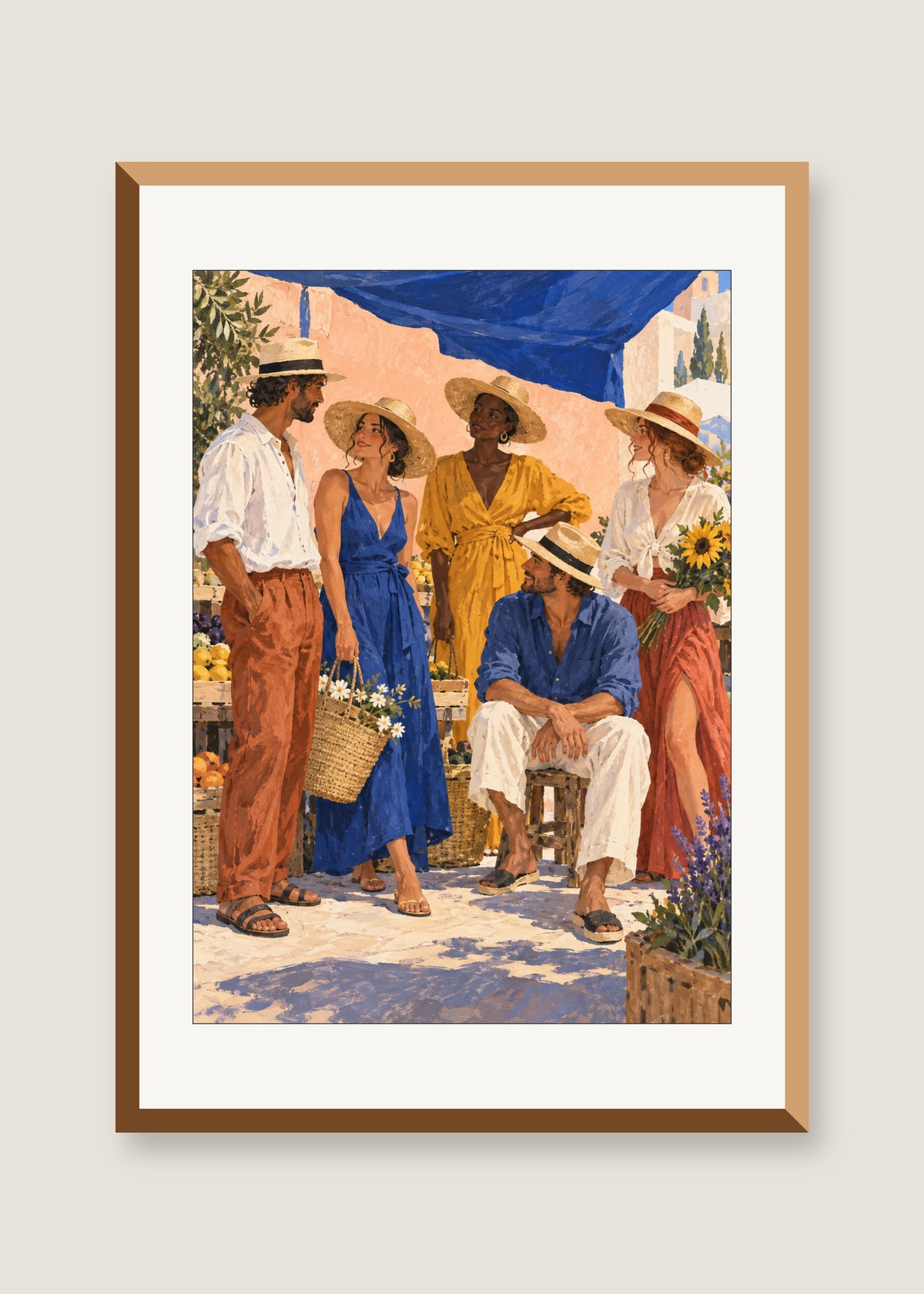 Summer Assembly, White mat with natural oak frame