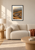 Sunday in Ochre, black framed lifestyle room presentation with white mat