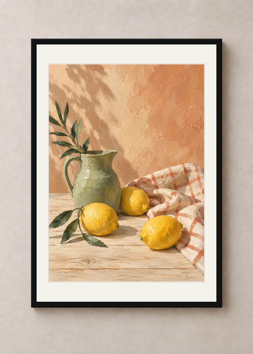 Sunday Lemons, black Classic frame with Snow White mount, shown at 50 x 70 cm