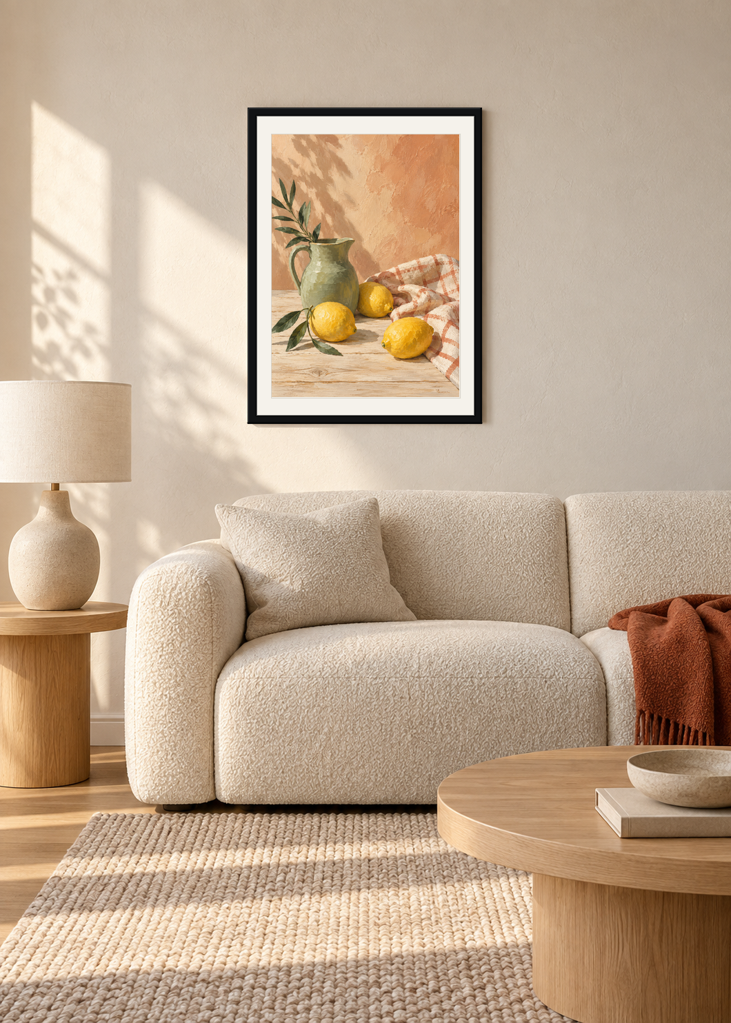 Sunday Lemons, black framed lifestyle presentation with Snow White mount