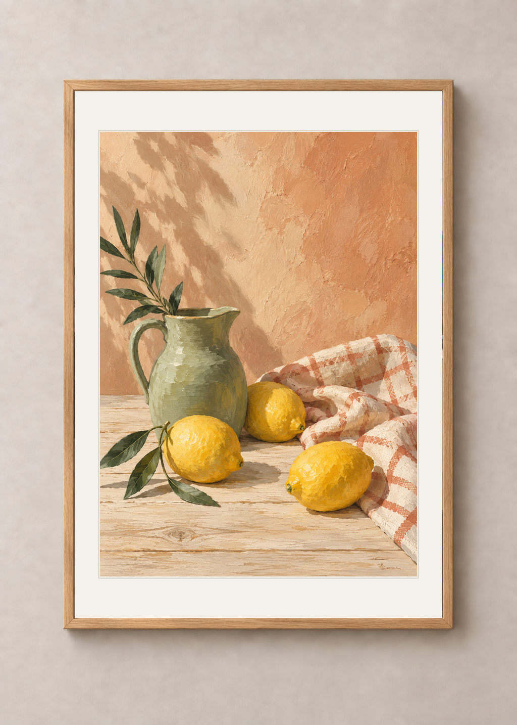 Sunday Lemons, natural oak Classic frame with Snow White mount, shown at 50 x 70 cm