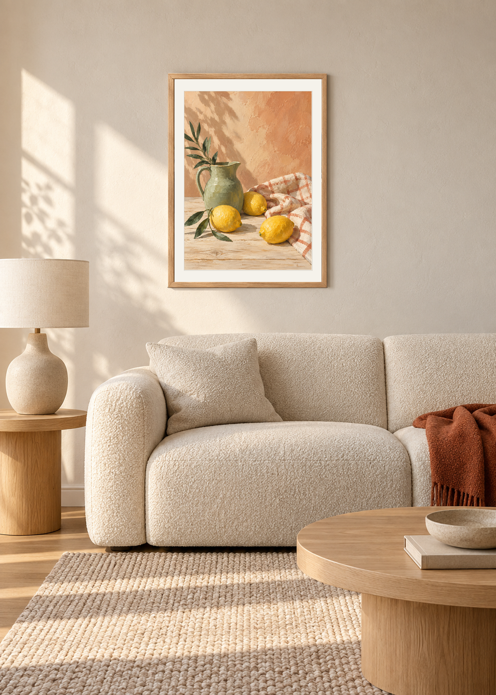 Sunday Lemons, natural oak framed lifestyle presentation with Snow White mount