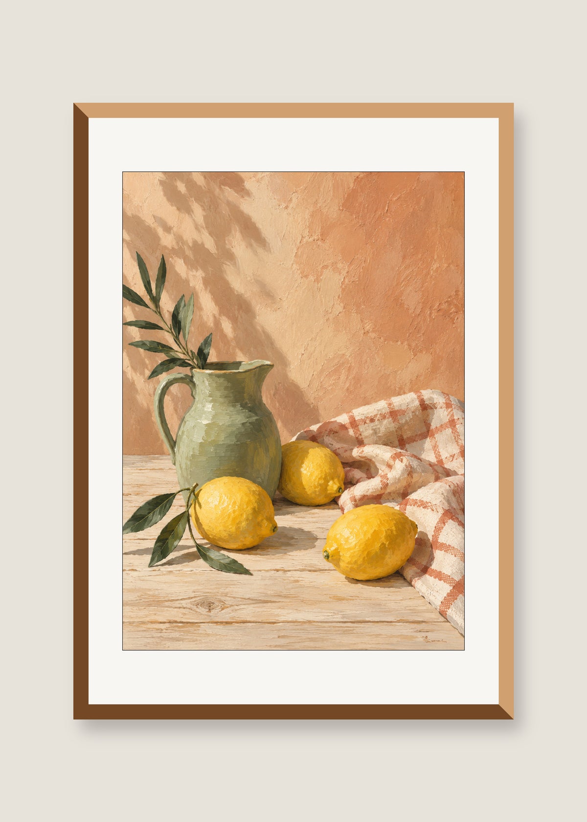Sunday Lemons, White mat with natural oak frame