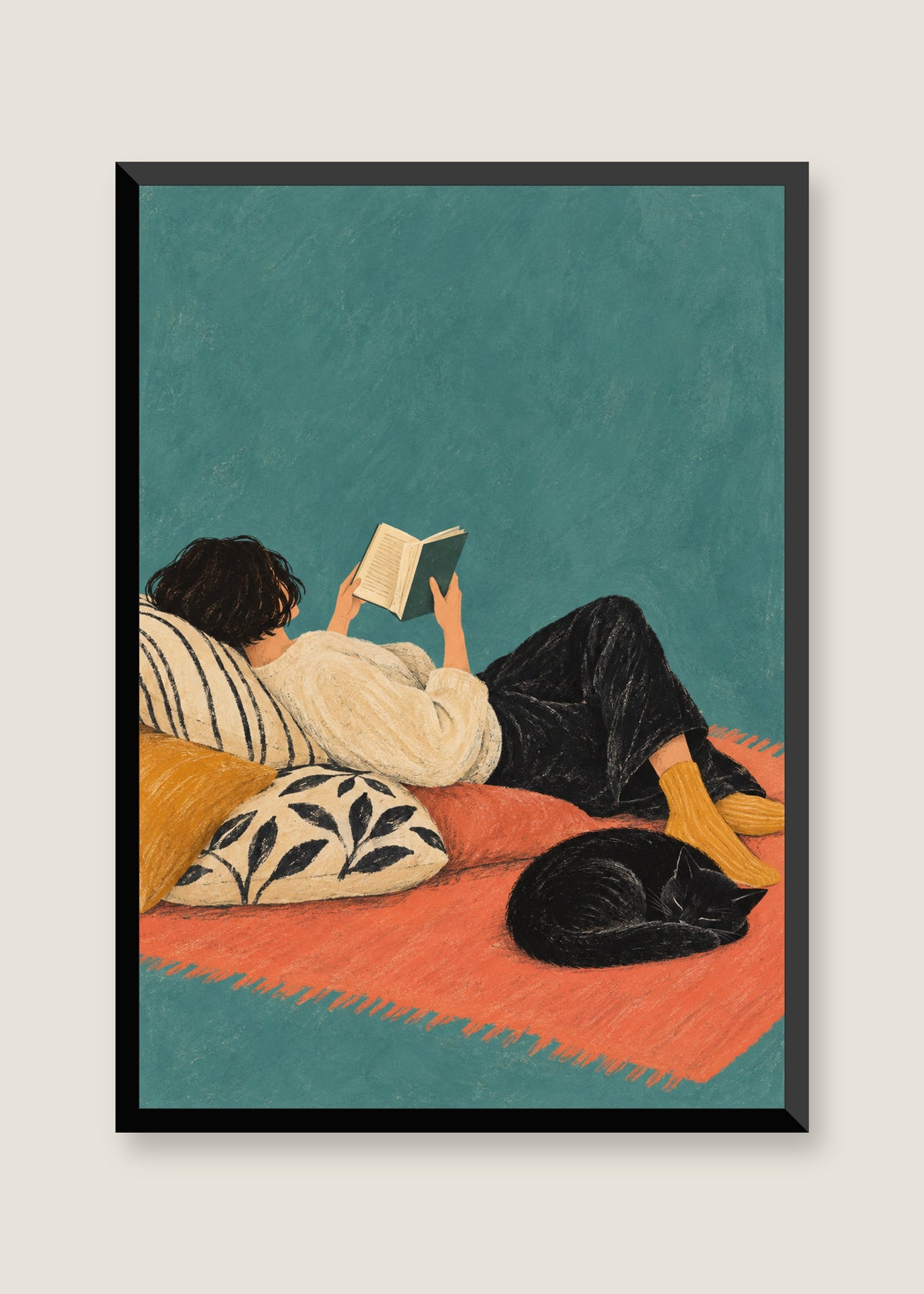 Sunday Repose, No mat with black frame
