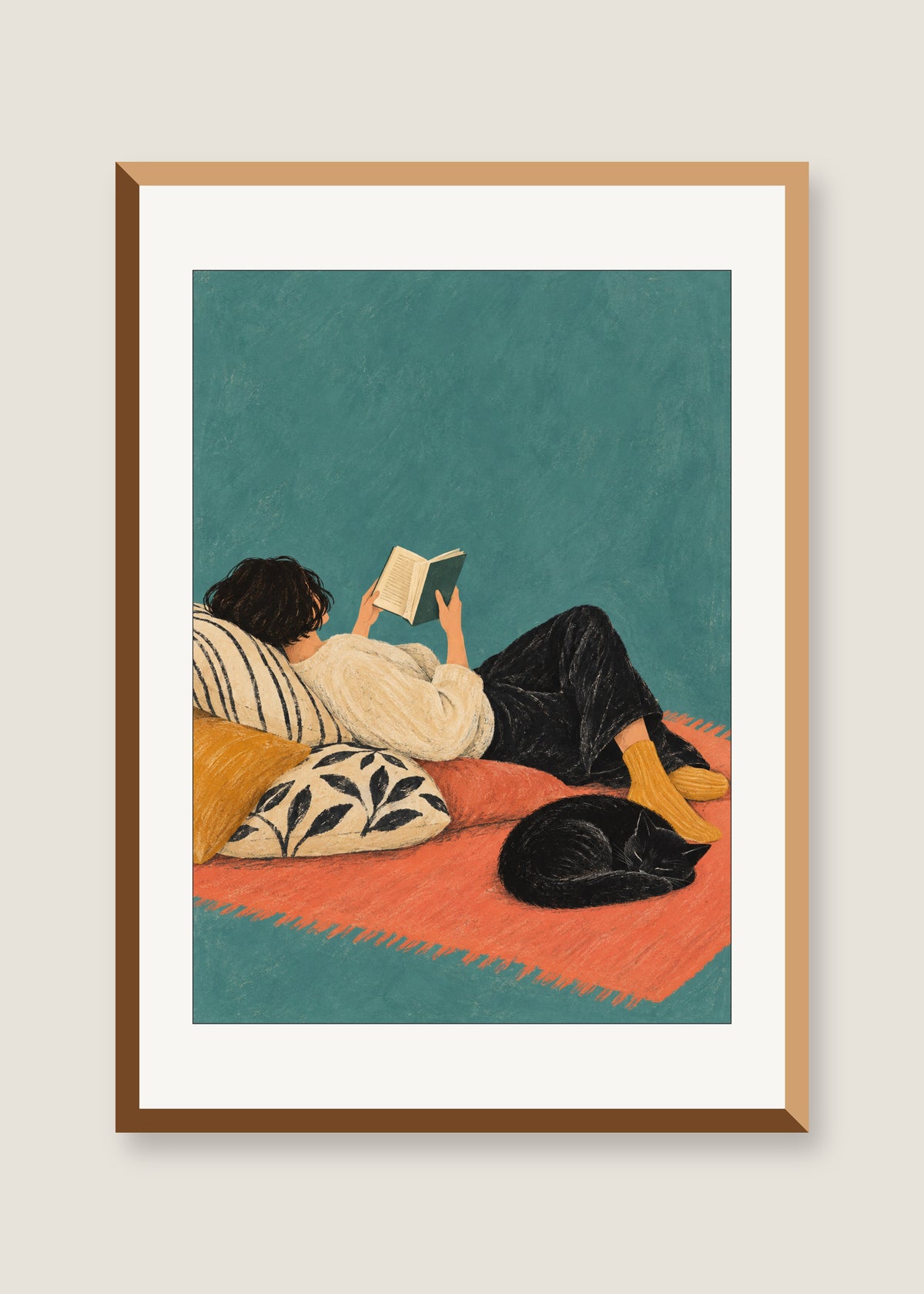 Sunday Repose, White mat with natural oak frame